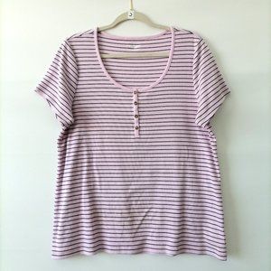 Old Navy Womens Pink Round Neck Button Short Sleeve Striped T-Shirt Size XXL